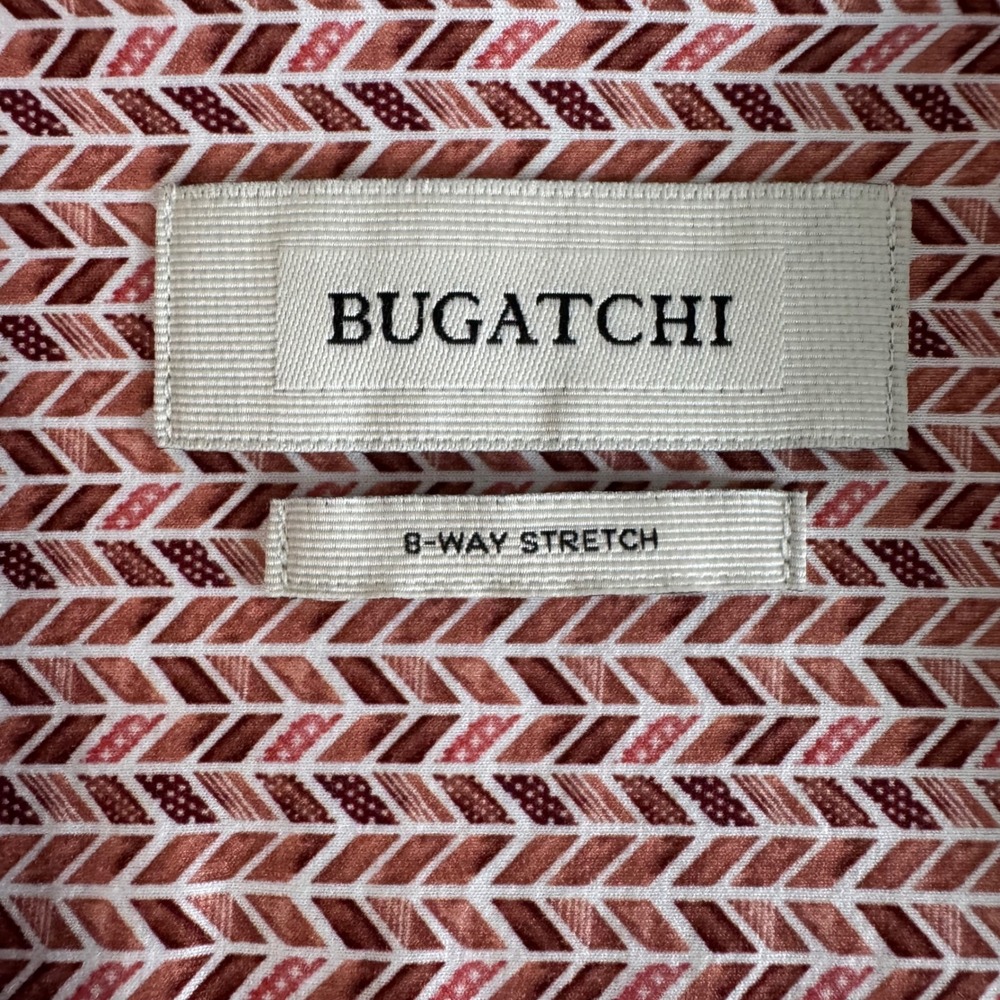 Bugatchi XL Red Short Sleeve 8-Way Stretch Geometric Button Up Men's Shirt - Picture 5 of 12